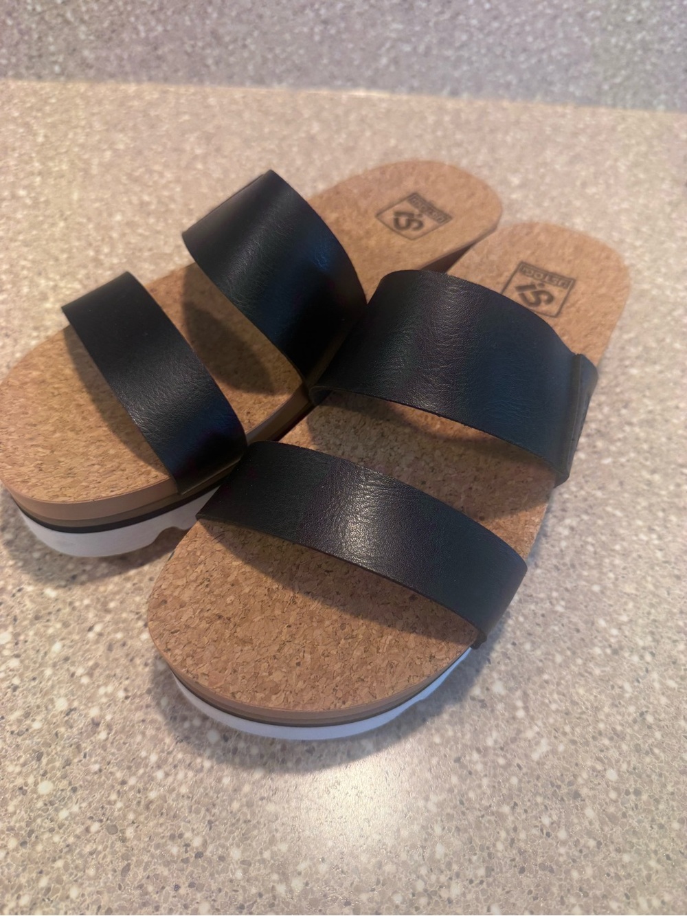 Black Double Strap Cork Slide Sandals